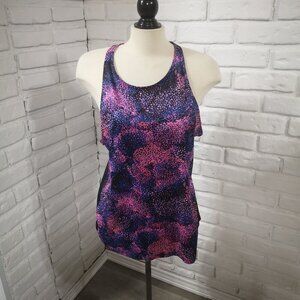 Under Armour Run Ladies Size XL Navy Black Brown & Pink Pattern Racer Back Top